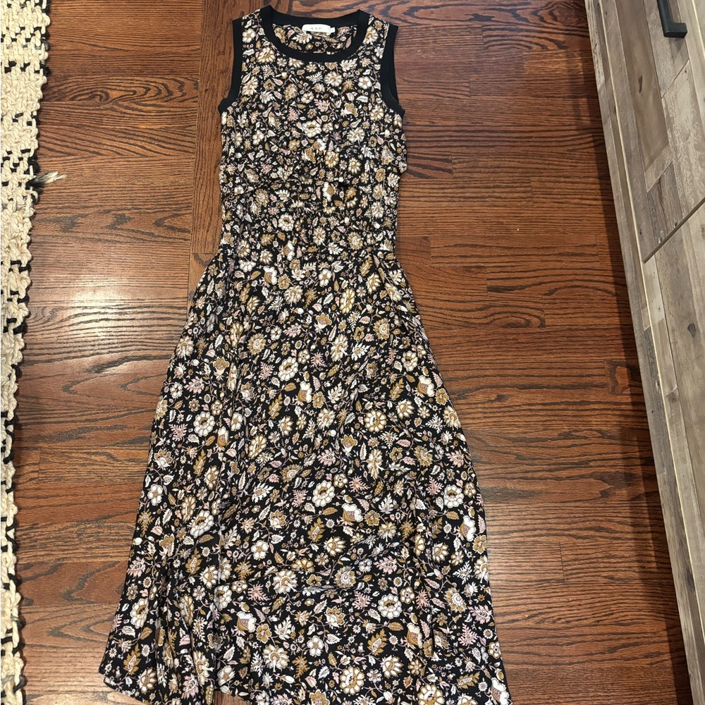 A.L.C. Black and Gold Floral Midi Dress